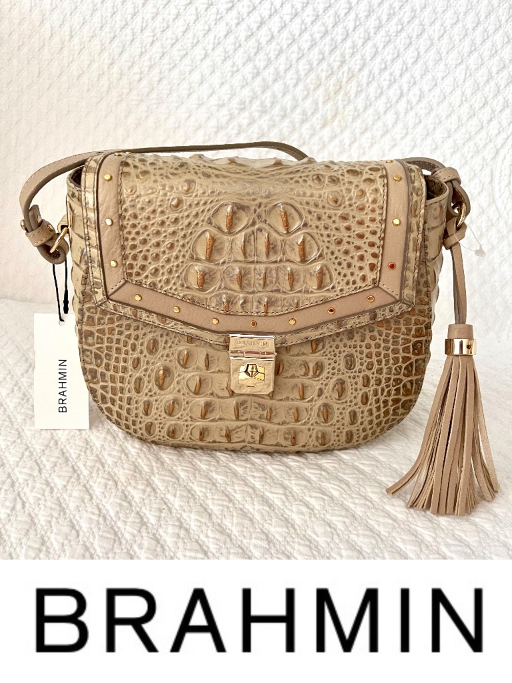 NWT BRAHMIN LIZZIE SILVER BIRCH BIRCHSIDE GENUINE LEATHER CROSSBODY BAG
